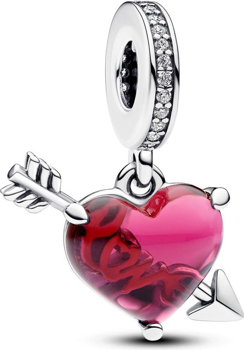 Produktbild Pandora Rotes Herz & Pfeil Murano Glas Charm (Silber 925)