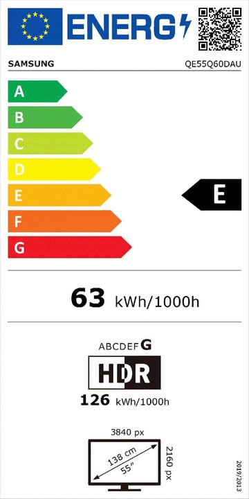 Energie-Label Samsung QE55Q60DAUXZT Smart TV mit 55-Zoll-Display (55", Q60D, QLED, 4K)
