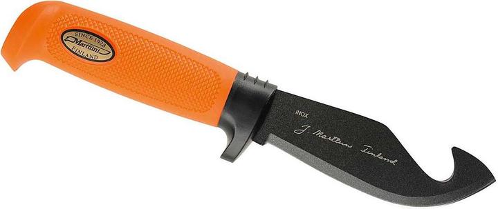 Produktbild Marttiini Skinner, rostfreier Stahl, Martef-Beschichtung, Aufreisshaken, orangefarbener Kunststoffgr (11 cm)