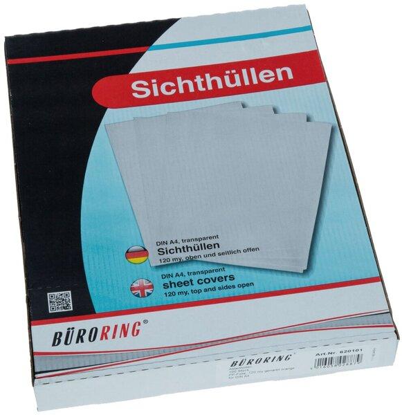 Produktbild Büroring Aktenhülle DIN A4, orange, PP-Folie, 120 my, Oberfläche genarbt, 100 Hüllen (A4, 100 x)