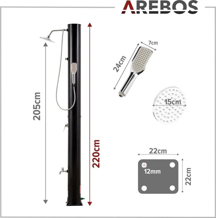 Produktbild Arebos Solardusche mit Bodenplatte