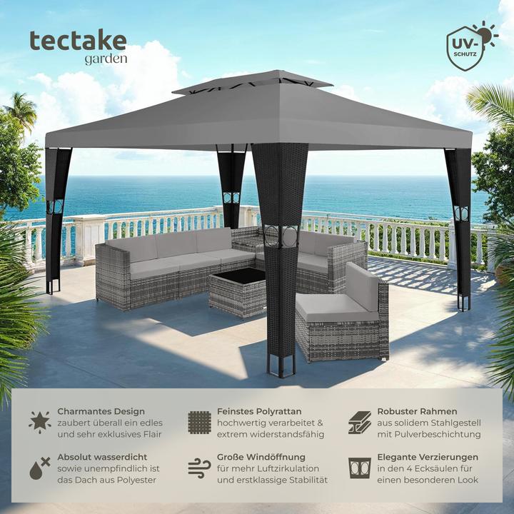 Actual product image tectake Rattan garden gazebo (400 cm, 300 cm)