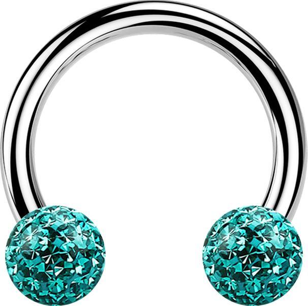 Produktbild Star Piercing Micro Circular Barbell silber mit zwei Kristall Kugeln türkis Epoxy Schutzschicht (Chirurgenstahl 316L, ohne Messing)