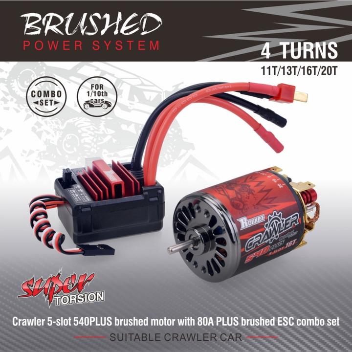 Actual product image Surpass Hobby Surpass Combo 540-PLUS 4 Poles 5-slots auto hold 13T + 80A-PLUS top-level brushed ECS