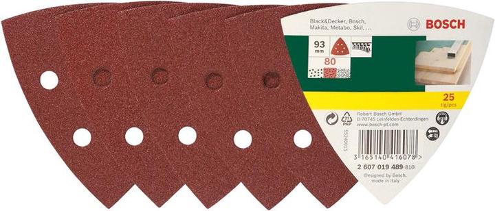 Image du produit Bosch Zubehör Set de feuilles abrasives pour ponceuses Delta, 93 mm, 80, 6 trous, pack de 25 (80)