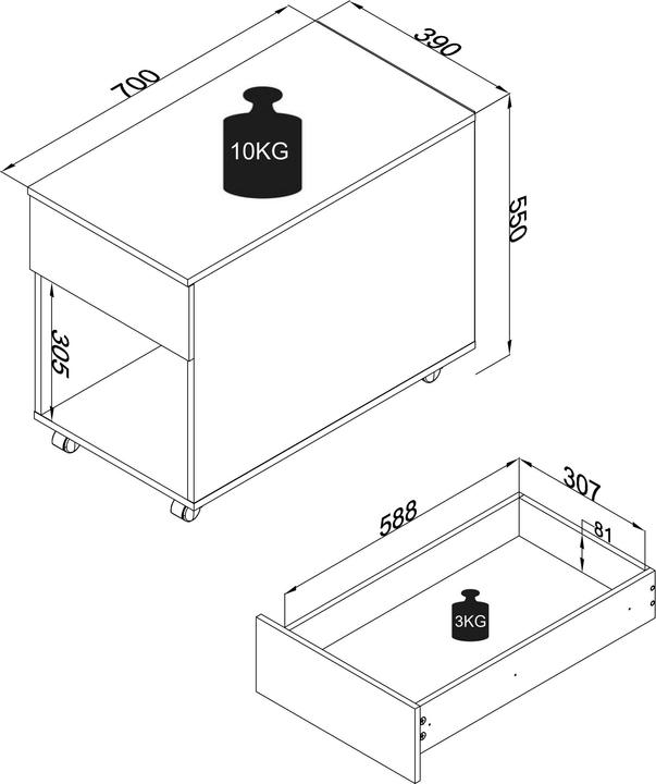 Actual product image VCM Mobile pedestal Office pedestal Castors rollable Dasola 1 drawer (39 x 70 cm)