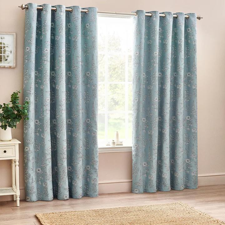 Actual product image Wylder Nature Sophia Jacquard Floral Eyelet Curtains (168 x 183 cm)