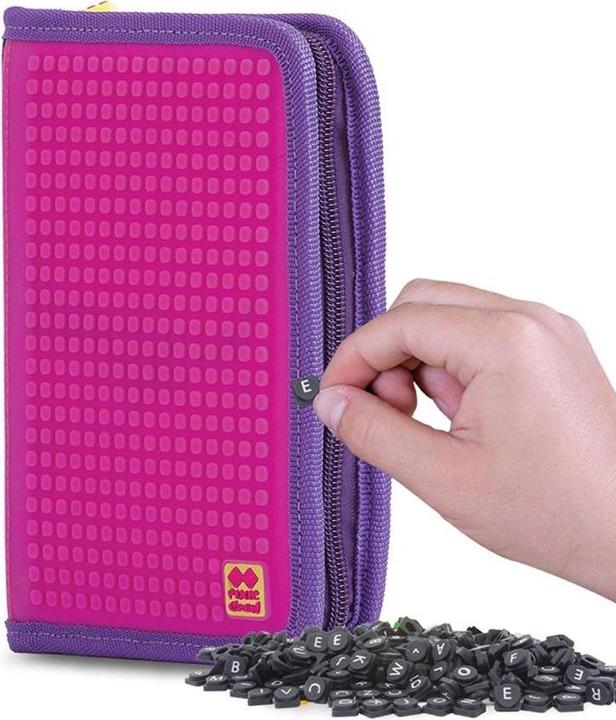 Actual product image Cosmetic Pencil case school pencil case with zip, CREW, alphabet, purple panel