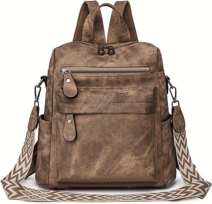 Produktbild Only-Bags.Store Vintage Style PU-Leder-Rucksack mit böhmischen Riemen, grosse Kapazität, multifunktionale