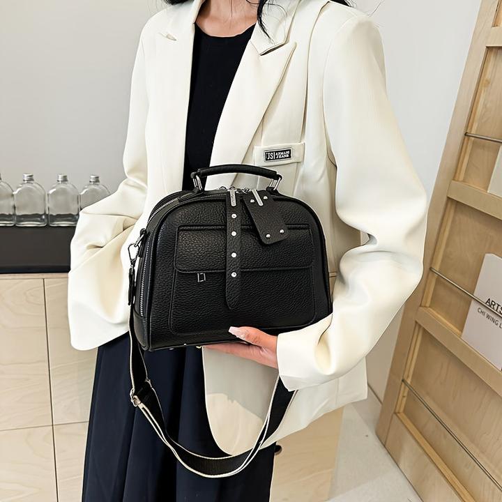 Actual product image Only-Bags.Store Fashion PU Leather Handbag, Trendy Shell Shoulder Bag, Soldi Colour Crossbody Bag