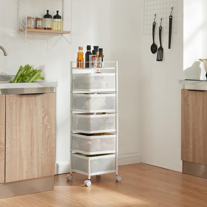 Produktbild En.Casa Rollwagen Sunndal mit 5 Ebenen 94,5x27x27cm Weiss