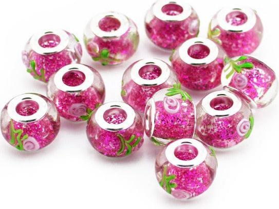 Produktbild Hermex Glas Bead versilbert 925 - Silbrig Pink (Glas, Metalllegierung)