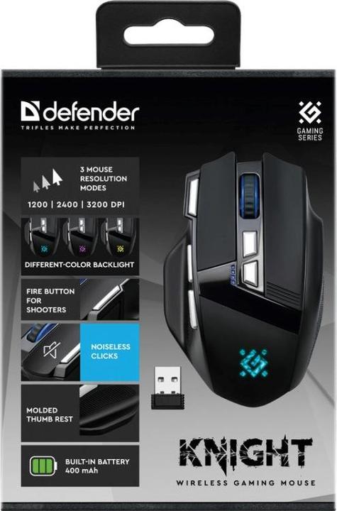 Produktbild Defender Mysz gamingowa bezprzewodowa Knight GM-885 3200DPI 8P Czarna (Kabellos)