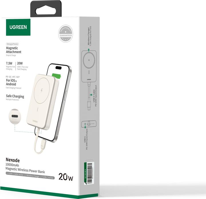 Actual product image Ugreen Magnetic Power Bank 10000mAh PB760, PD 20W, Magsafe + USB-C Cable (10000 mAh, 20 W)