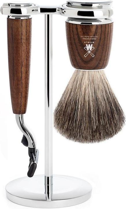 Mühle Rytmo Rasierset, Reines Dachshaar, kompatibel mit Gil. M3, Esche gedämpft