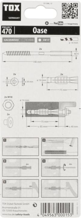Produktbild Tox Waschtischbefestigung Oase 14x75 mm 2 Stück (2 Stk.)