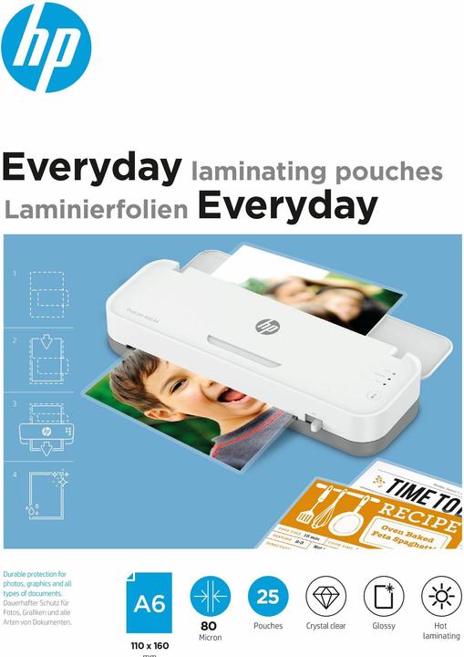 HP Film à plastifier Everyday A6, 80 µm, 25 pièces, brillant (A6, 25 pièce(s), 80 µm)