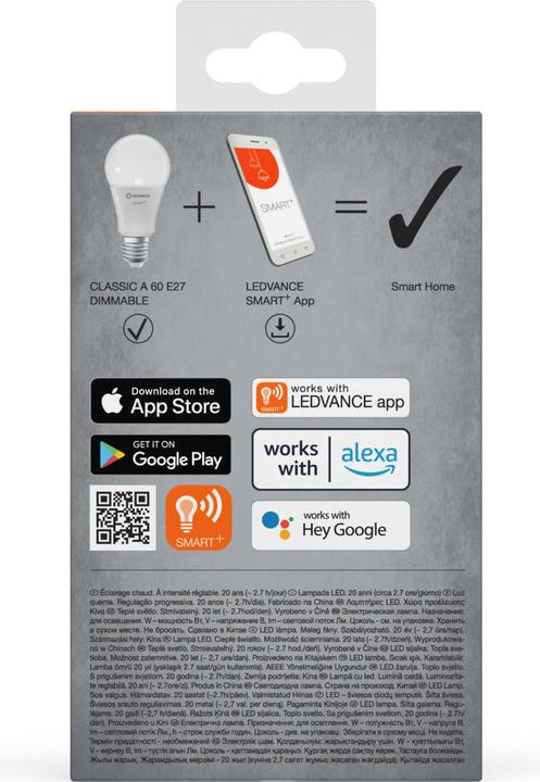 Produktbild Ledvance Smart+ Wifi Classic (E27, 9 W, 806 lm, 1 x, F)