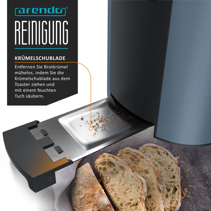 Produktbild Arendo Toaster Edelstahl Langschlitz 2 Scheiben, Doppelwand, Display mit Restzeitanzeige, Brötchenaufsatz