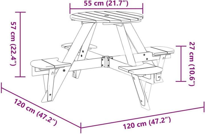 Actual product image VidaXL Picnic table for 4 children with round umbrella hole