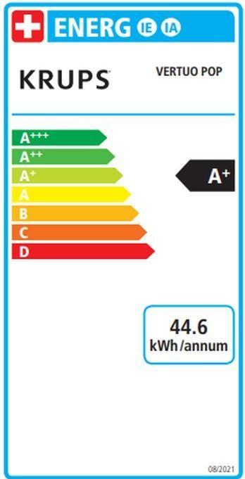 Energie-Label Krups Nespresso Vertuo Pop (NESPRESSO Vertuo, EU-Stecker)