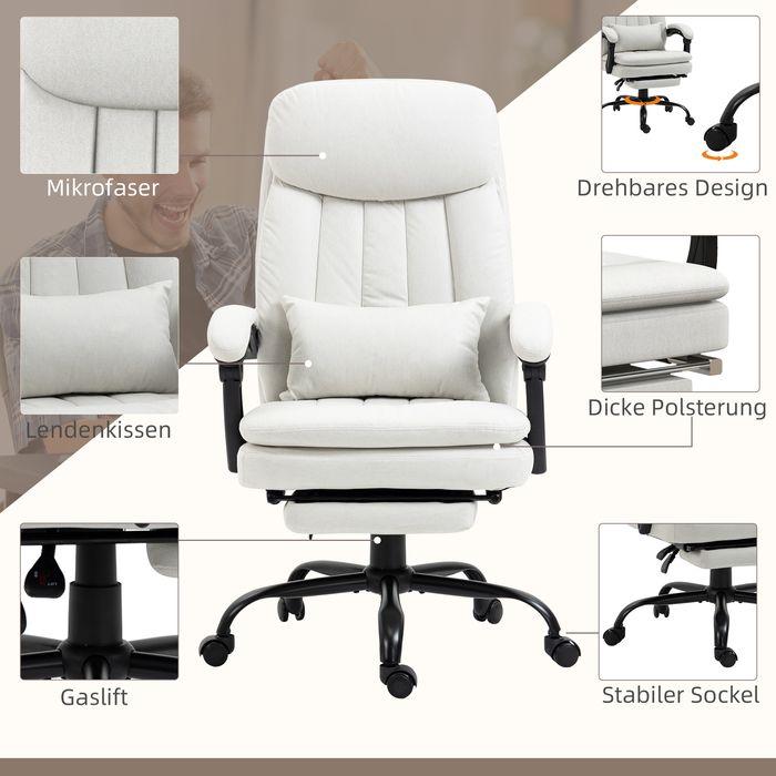 Produktbild Swisshandel24 Bürostuhl mit Massage- und Wärmefunktion, ergonomisch, 155° verstellbaren Rückenlehne, Cremeweiss
