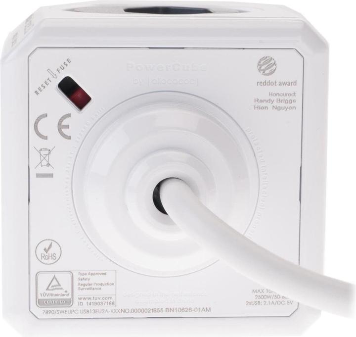Actual product image Allocacoc PowerCube S+ (6 x, Type 13, USB-A, 3 m)