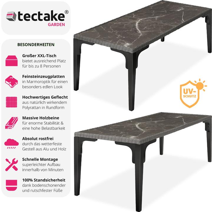 Produktbild tectake Rattan Tisch Foggia 196x87x76cm (196 cm)