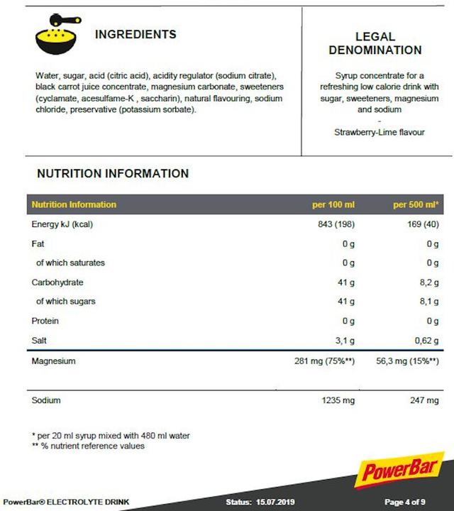 Nährwerte und Zutaten Powerbar Electrolyte Drink (1000ml) (Erdbeere-Limette, 1 x)