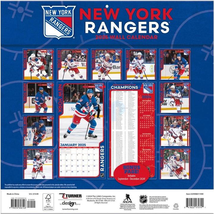 Actual product image NHL - New York Rangers - 30.5 x 30.5 cm team wall calendar 2025 (30.5 x 30.5 cm, French, Italian, Spanish, German, English)