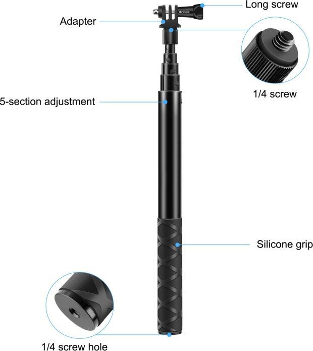 Immagine prodotto Puluz Monopiede Selfie Stick in metallo da 110 cm con base adattatore invisibile e vite per Insta360 One