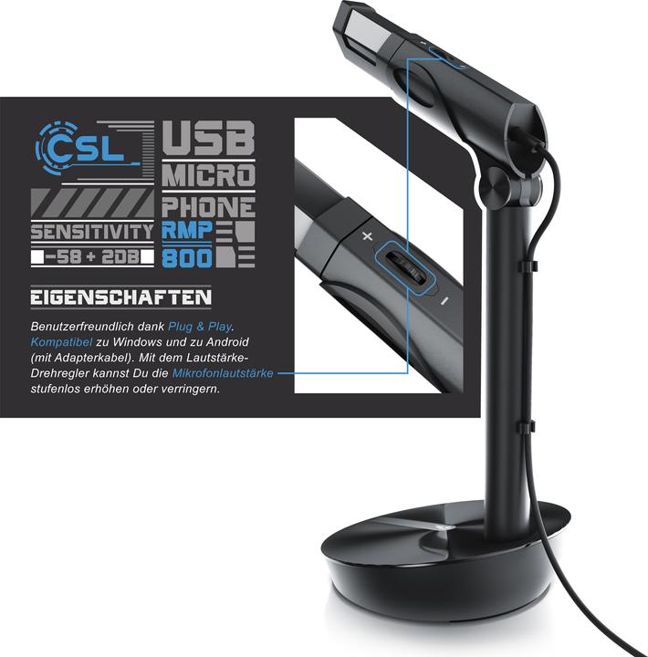 Actual product image CSL Streaming microphone, USB desktop microphone with windscreen RMP 800 desktop microphone / stand