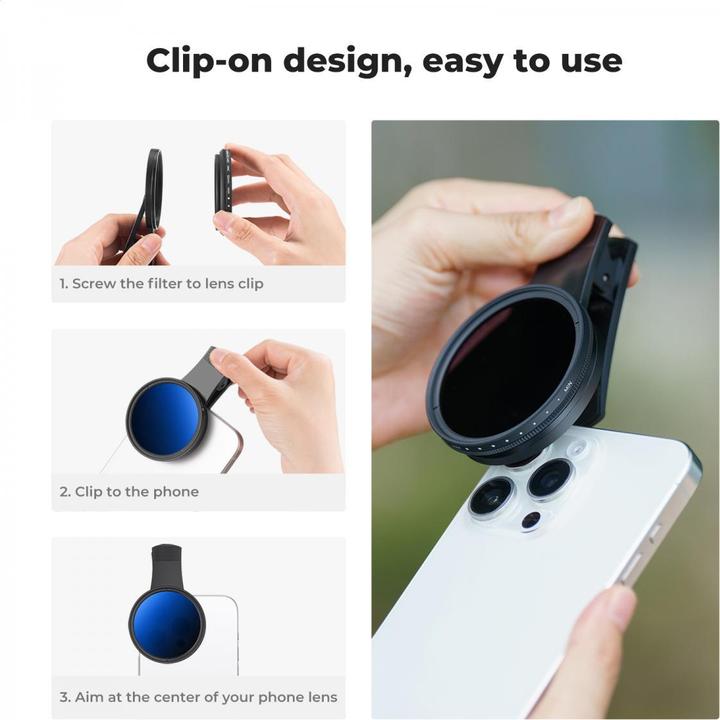 Produktbild K&F Concept 52mm Universal Type Phone clip, with ND2-400 Filter, Multi-coated, Cleaning cloth