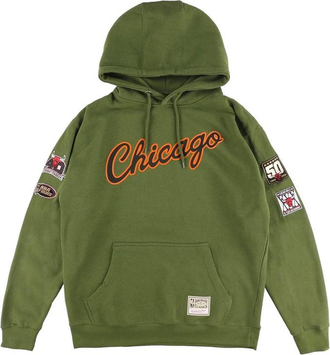 Mitchell & Ness Fleece Hoody - FLIGHT Chicago Bulls oliv - S (S)