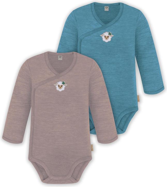 Normani 2er Set Unisex Baby Wickelbody Langarm-Strampler Einteiler aus Merinowolle - 9351