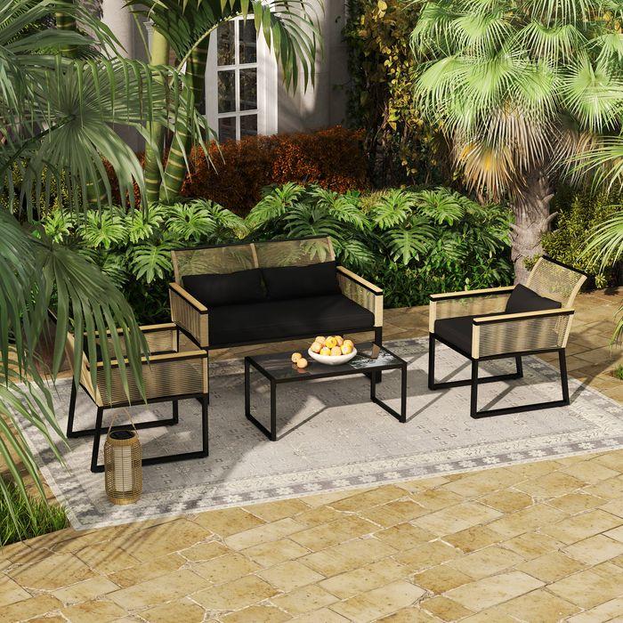 Immagine prodotto Swisshandel24 Polyrattan Gartenmöbel Set 4 Personen, Schwarz