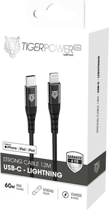 Produktbild Tiger Power Lite Cable Renforce USB-C Lightning 1,2m Noir (1.20 m, USB 3.0)