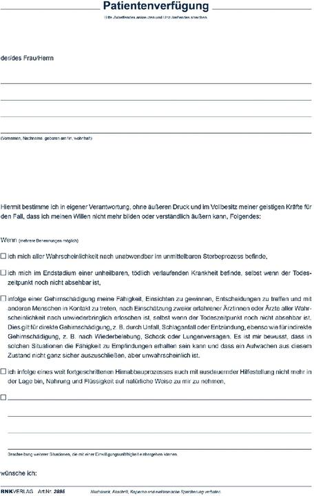 Nährwerte und Zutaten Rnk Verlag Patientenverfügung Formulare