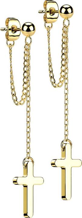 Image du produit Star Piercing Boucles d'oreilles plaquées or avec boule Pendentif chaîne avec croix (sans laiton, Acier chirurgical 316L)