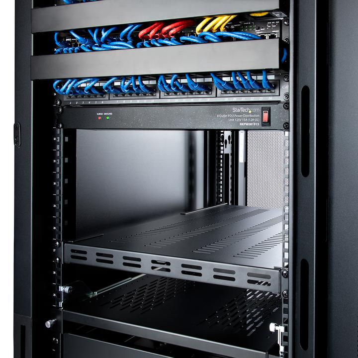 Immagine prodotto StarTech Ripiano regolabile 1U per server rack/cabinet fino a 113 kg - Scaffale per server 1U ventilato