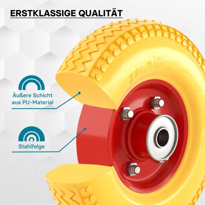 Produktbild Wiltec Schubkarren PU Rad 2.80/2.50-4 Vollgummi Polyurethan Reifen pannensicher
