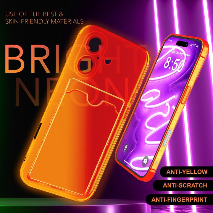 Immagine prodotto Nalia Portacarte trasparente in silicone trasparente al neon (Apple iPhone 16)