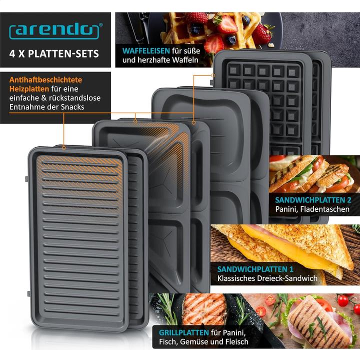 Produktbild Arendo Sandwichmaker mit Wechselplatten