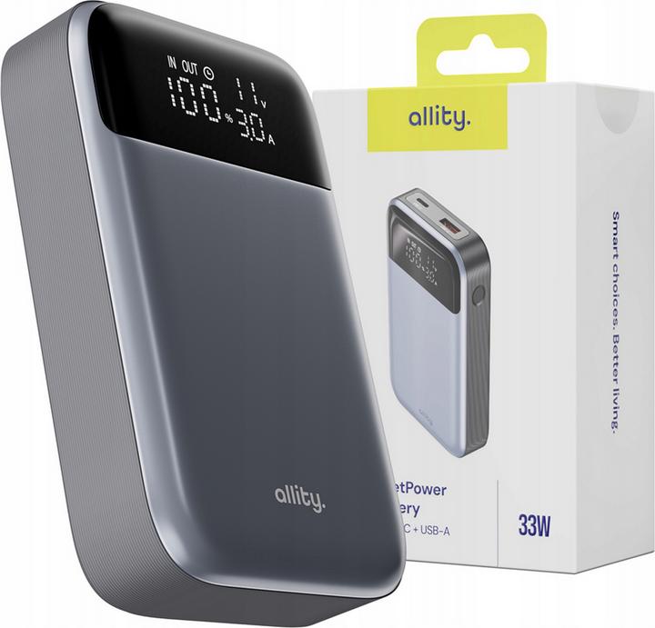 Actual product image Allity power bank APB-200 PD QC 33W 10000 mAh gray (10000 mAh, 33 W, 33 Wh)