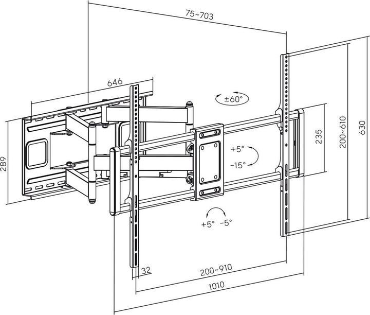 Actual product image Maclean Pivoting TV handle up to 120" MC-482 (Wall, 120", 120 kg)