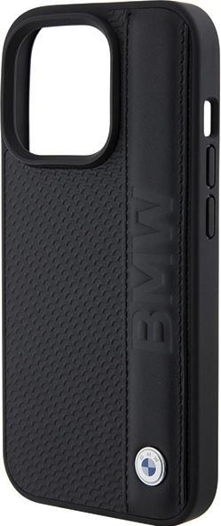 Actual product image BMW BMHCP15L22RDPK iPhone 15 Pro 6.1" czarny/black hardcase Leather Textured & Stripe (Apple iPhone 15 Pro)