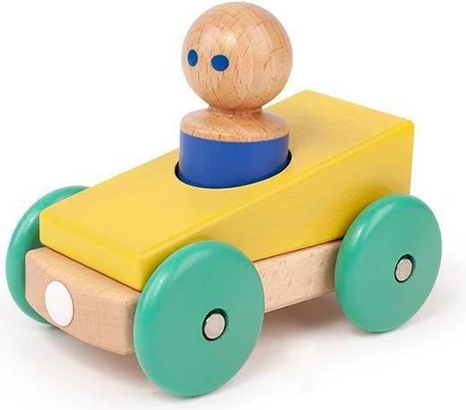 Actual product image Tegu Magnetic Wooden Building Blocks Baby Racing Car Yellow Green