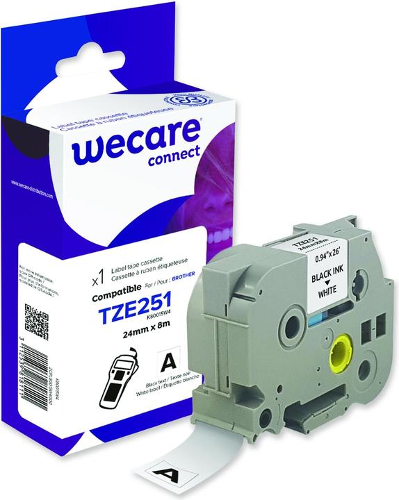 Wecare Schriftband kompatibel zu BROTHER TZE-251 schwarz auf weiss (2.40 cm, Weiss)