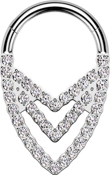 Star Piercing Micro Segmentring klappbar silber drei Winkel Kristalle silber (Titan G23, ohne Messing)