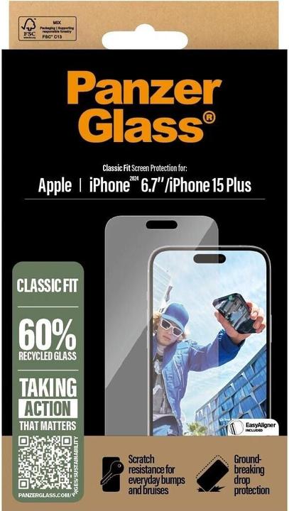 Produktbild PanzerGlass Classic Fit (1 Stück, Apple iPhone 16 Plus, Apple iPhone 15 Plus)